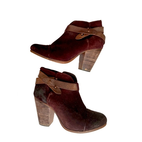 Rag & Bone Harrow Ankle Boots in Brown Wine Waxy Suede Size 37 US 7 Block Heel - Picture 1 of 8